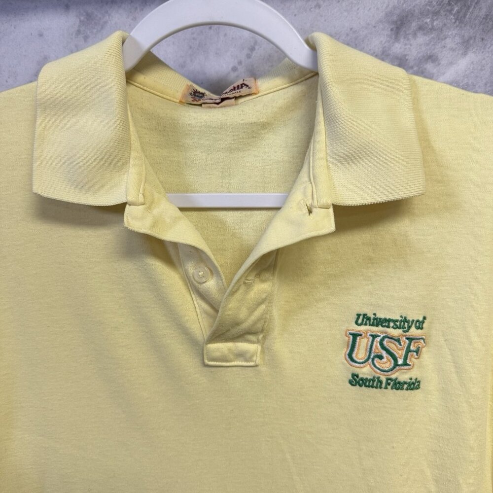 VTG 80 90s University of South Florida Bulls USF Golf Polo Shirt Mens L 20.5x26
